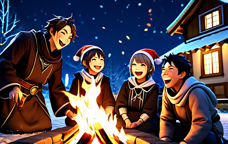 Joyful Celebration**

"A group of fully clothed Genshin Impact characters are laughing and cheering around a bonfire in a festive village square at night. Modest clothing, smiling faces, perfect anatomy, correct proportions, dynamic lighting, safe for work, appropriate content, family-friendly, high resolution."

**